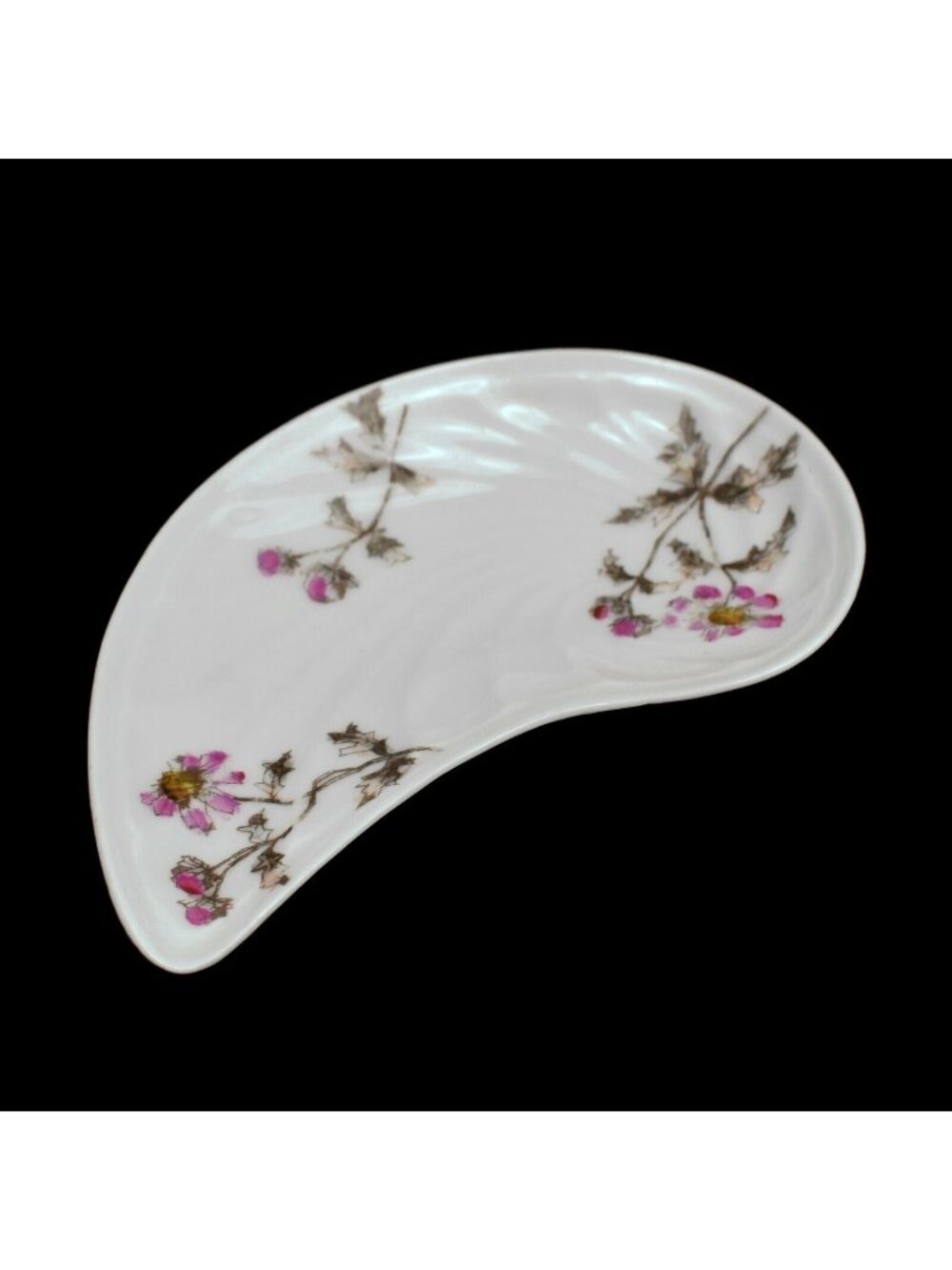 Antique Haviland Limoges CFH GDM Bone Dish Crescent Nautilus Shell Pink Floral